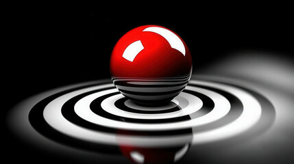 Poster - Red Sphere on Black and White Circular Pattern with Reflections and Shadows in Creative Setup
