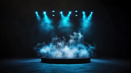 Poster - Stunning photo realistic illuminated stage featuring vibrant blue lights creating a captivating performance atmosphere