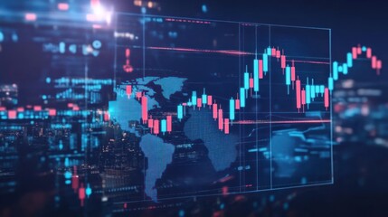 Poster - Digital Stock Market Chart Over World Map