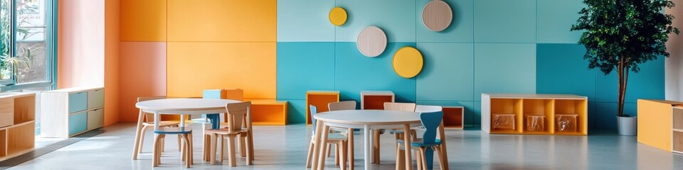 Poster - A brightly colored room with a blue and orange wall