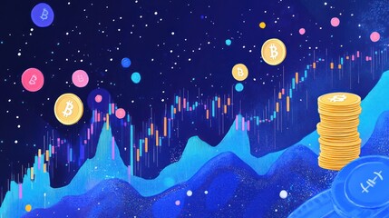 Poster - Cryptocurrency investment growth, digital chart, space background, stock photo
