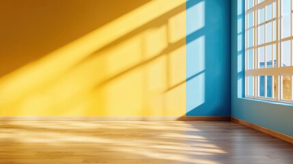Poster - A room with a yellow wall and blue wall
