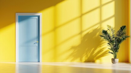 Poster - A blue door is in front of a yellow wall