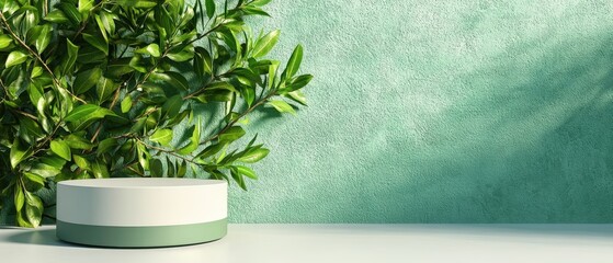 Poster - Vibrant green plant in a white pot adding freshness to a bright minimalist space with soft lighting and simplicity