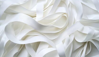 Poster - Smooth and Elegant White Satin Ribbons Intertwined on a Soft Surface for Arts, Crafts, and Decor Projects with Subtle Textures and Light Reflections
