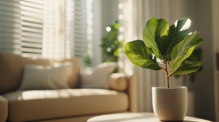 Poster - Cozy home interior featuring a beautiful plant in a pot adding a touch of freshness and nature to the design