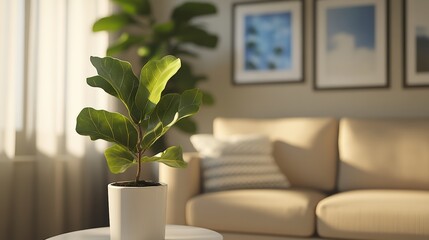 Poster - Elegant plant displayed in a simple white vase enhancing the aesthetic of a cozy home interior design