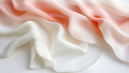 Poster - Soft Flowing Fabric in Coral and White Shades with Gentle Waves and Textures, Perfect for Fashion and Interior Design Applications