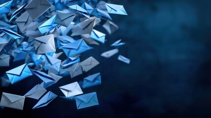 Poster - A blue and white image of many envelopes flying through the air