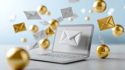 Poster - A laptop screen shows a bunch of envelopes flying around it