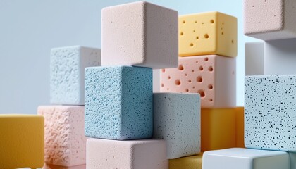 Aufkleber - A stack of colorful blocks with a blue one in the middle
