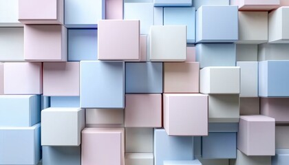 Poster - A colorful wall made of blocks in pink, white and blue