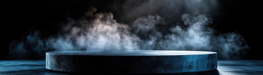 Poster - Mysterious round table surrounded by wisps of smoke creating an enigmatic and dramatic scene