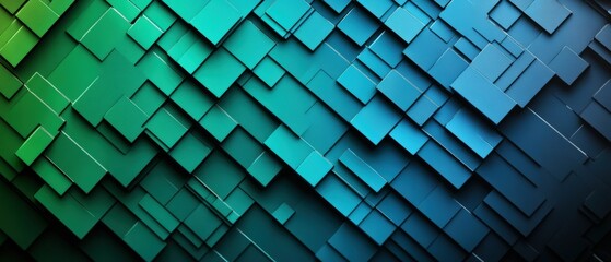 Poster - A colorful background featuring dynamic squares in teal and green-blue gradients creating a modern aesthetic design