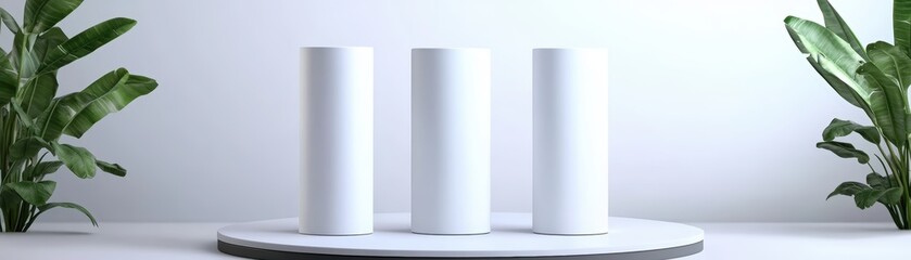Poster - Bright white table displayed with a beautiful plant in the background, enhancing the space's freshness and light
