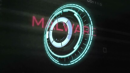 Poster - Animation of rotating digital interface elements with MALWARE text in red