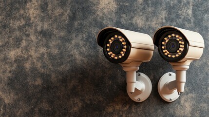 Poster - Set of two high-quality security cameras installed on a wall enhancing surveillance and safety for various locations