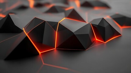 Poster - Abstract Black Geometric Structure with Orange Glows