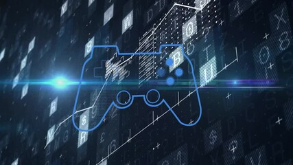 Poster - Animation of digital game controller with futuristic data and technology elements