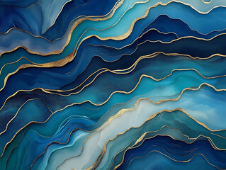 Poster - Fluid abstract art modern gallery digital artwork vibrant ocean tones aerial perspective artistic expression