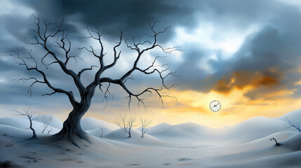 Fototapete - A surreal and haunting painting of a desolate and forgotten world, overgrown with vines and vegetation