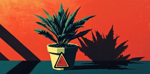 Wall Mural - a green plant inside a pot sits on a flat surface