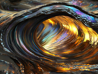 Poster - Dynamic flow of golden abstract waves artistic creation digital art contemporary style close-up perspective