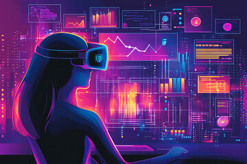 Poster - virtual reality experience digital workspace infographics cyber environment user perspective technol