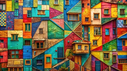 Poster - Abstract Patchwork Paint Strokes: Textured Background Architectural Photography
