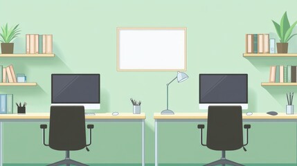 Poster - Empty Office Workspace with Two Desks