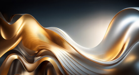 Poster - gold and silver flowing abstract shapes. metallic smooth textures form an elegant modern design on a