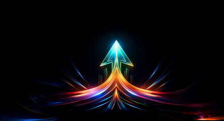 Poster - a radiant arrow ascends against a dark backdrop, emitting vibrant streaks of light. dynamic and abst