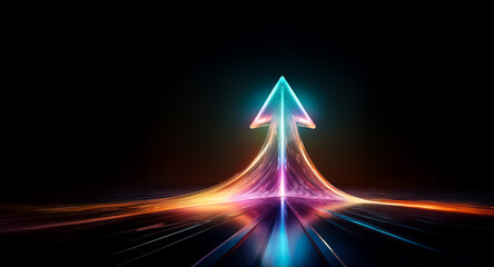 Aufkleber - a vibrant, glowing arrow ascends against a dark backdrop, composed of dynamic streaks of colorful li