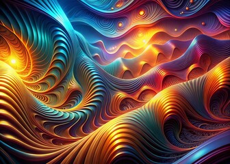 Poster - Abstract Wavy Lines, Low Light Artistic Photography, Dark Background, Glowing Curves, Night Photography