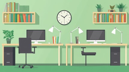 Poster - Modern office workspace with two desks