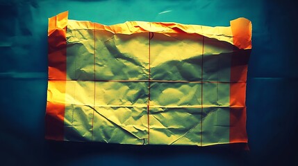 Poster - Crumpled Yellow Paper Grid on Blue Background