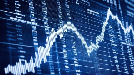 Poster - Stock market graph, fluctuating data, digital display. Possible use Stock market analysis, investment, financial news