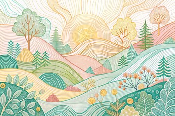 Poster - Aerial Drone View Abstract Nature Line Art - Hand Drawn Style Illustration