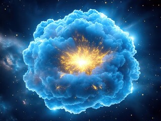 Aufkleber - Dramatic blue explosion cloud burst with vibrant colors and dynamic movement captured in a stunning visual display