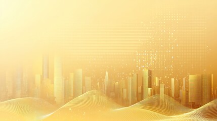 Poster - Golden futuristic city skyline abstract background, digital art, use for technology, future concept