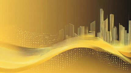 Poster - Abstract city skyline golden waves