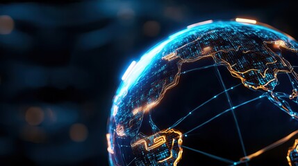 Aufkleber - Enigmatic globe glowing with a mesmerizing blue and orange light symbolizing global connectivity and modern technology