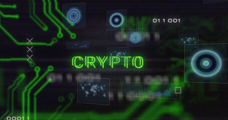 Poster - Animation of digital graphics with CRYPTO text in green over circuit patterns