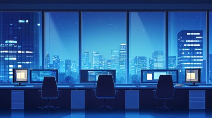 Poster - Night city view from control room. Stock photo