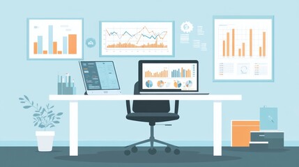 Poster - Modern office workspace with data displays (4)