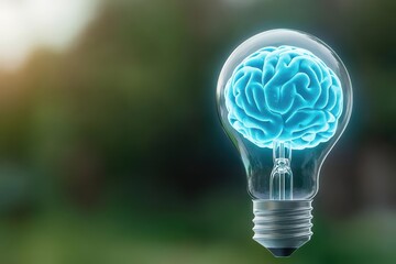 Poster - An innovative light bulb featuring a brain inside, representing creativity, ideas, and the power of imagination