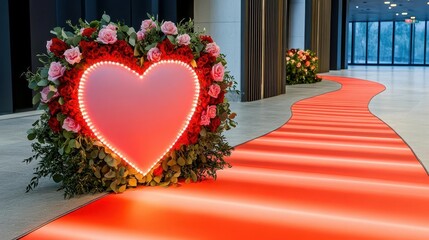 Poster - Heart shaped sign adorned with beautiful flowers and lush greenery representing love and nature?s beauty