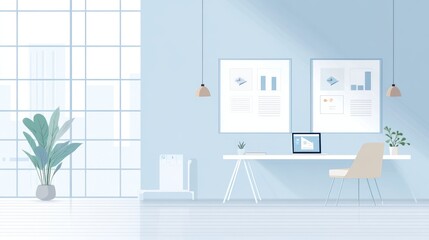 Aufkleber - Modern office workspace with laptop and presentations