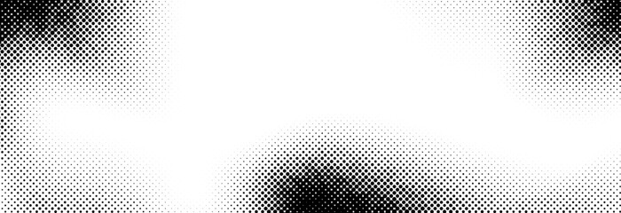 Poster - Dotted halftone texture background. Vanishing grunge gritty noise wallpaper. Black pop art gradient overlay. Weathered pixelated raster comic backdrop. Vector bitmap fading subtle surface