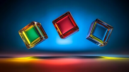 Poster - Floating Colorful Glass Cubes Abstract Art